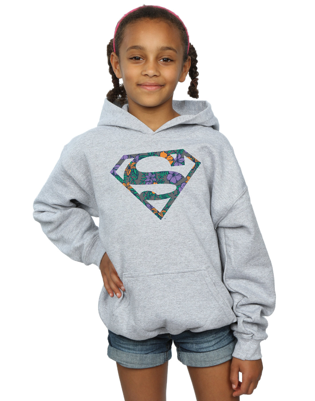 DC Comics Girls Superman Floral Logo 1 Hoodie - Picture 10 of 13