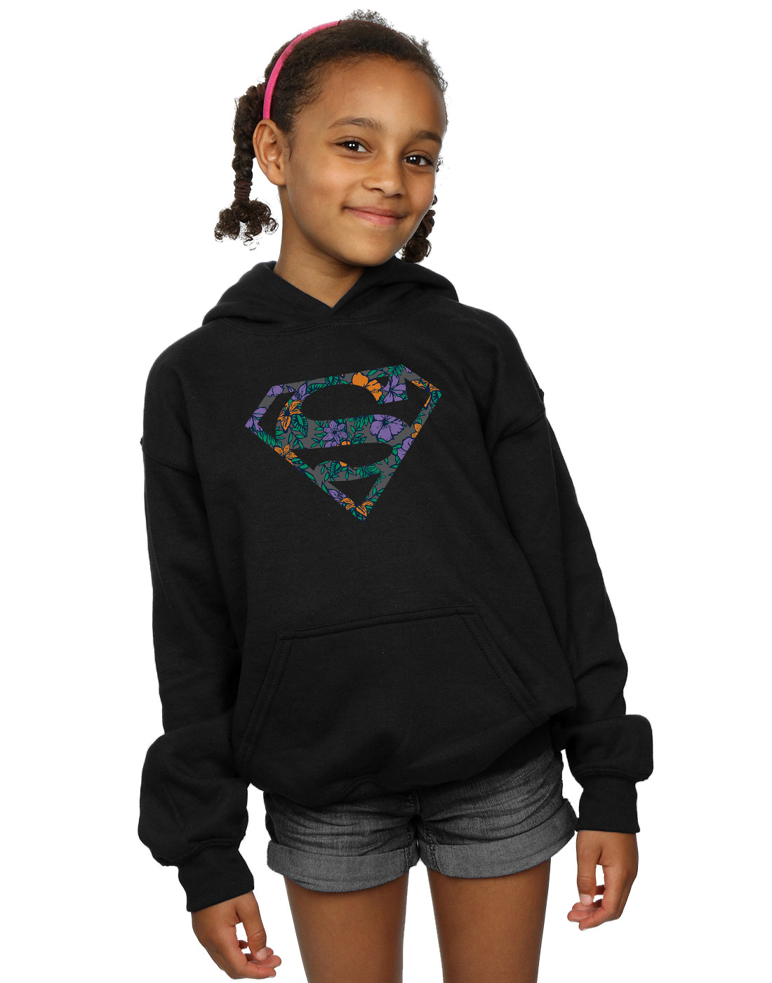 DC Comics Girls Superman Floral Logo 1 Hoodie - Picture 6 of 13