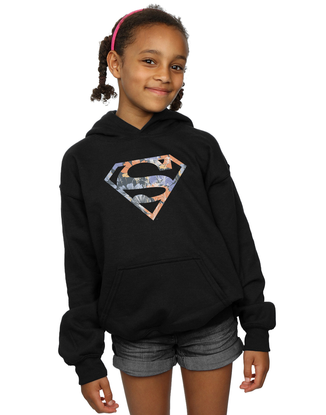 DC Comics Girls Superman Floral Logo 2 Hoodie - Picture 6 of 13